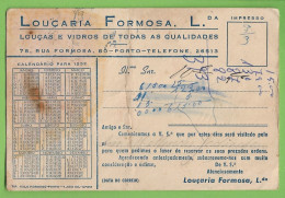 Porto - Calendário Para 1952 Da Casa Comercial Louçaria Formosa - Publicidade ( Danificado)- Portugal - Porto