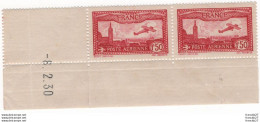 France Poste Aérienne - YT 5 - Avion Survolant Marseille 1 Fr 50 - Bloc De Deux Timbres Coins Datés - 1930 - 1927-1959 Postfris