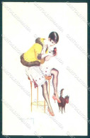 Artist Signed Peltier Risque Lady Parisienne Chez Elle Cat Serie 10-47 Pc VK9382 - Autres & Non Classés