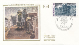 MONACO - ENVELOPPE PREMIER JOUR DU 9 NOVEMBRE 1977 LA CARRIERE D UN NAVIGATEUR - FDC