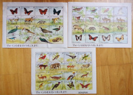 Gambia 1991, The Gambian Wildlife - Animals, Three MNH Sheetlets - Gambie (1965-...)