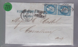 Une Paire    Timbres N° 22  Napoléon III   20 C Bleu  Année 1864  Destination   Carcassonne Après Le Départ - 1862 Napoleon III