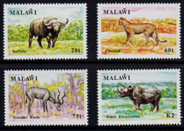 G0051 MALAWI 1991, SG 858-61 Wildlife  MNH  (buffalo, Cheetah, Kudu, Rhinoceros) - Malawi (1964-...)