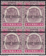 1900 NEGRI SEMBILAN, SG 17 Block Of Four MNH (2) / MLH (2) - Other & Unclassified