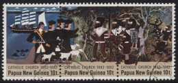 Papua Neuguinea 1982 100 J. Katholische Mission 452/54 ZD Gestempelt - Papouasie-Nouvelle-Guinée