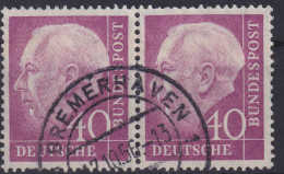 Bund 188 40 Pfg. Heuss Im Paar Gest Bremerhaven 7.10.56 Kat 250,- Bedarfszähnung - Used Stamps