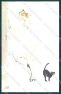 Artist Signed Leonnec Risque Lady Coups De Vent Black Cat Serie 13-62 Pc VK9394 - Autres & Non Classés