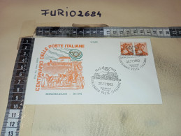 HB12694 FDC ROMA TIMBRO ANNULLO 1962 CENTENARIO DELLE POSTE ITALIANE DILIGENZA BRENNERO MILANO - FDC