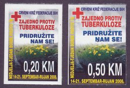 Bosnia And Herzegovina 2008 TBC Red Cross Croix Rouge Rotes Kreuz Tax Charity Surcharge Self Adhesive 2 Value MNH - Bosnie-Herzegovine