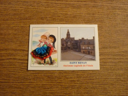 Carte Brodée "Saint Renan - Ancienne Capitale De L'Etain"- Jeune Couple - Jeune Femme En Robe Brodée/tissu- 10x15cm Env. - Bestickt