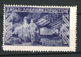 Reklamemarke London, Anglo-American Exposition 1914, Zwei Göttinnen Mit Flaggen Am Stadtrand  - Erinnophilie