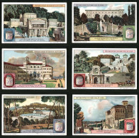 6 Sammelbilder Liebig, Serie Nr. 1153: Villas Romaines Celebres, Borghése, Farnése, Medici, D`Este, Pia-Casino  - Liebig