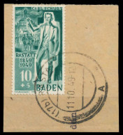 FRANZ. ZONE BADEN Nr 50II Zentrisch Gestempelt Briefstück X82044E - Bade