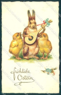 Greetings Easter Hare Playing Mandolin Chick Amag 2212 Postcard TW1796 - Otros & Sin Clasificación