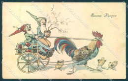 Greetings Easter Gnome Egg Chick Rooster HHiW 612 ABRADED Postcard TW1721 - Sonstige & Ohne Zuordnung