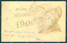 Greetings New Year 1900 Gnome Relief Cartolina Postcard TW1703 - Sonstige & Ohne Zuordnung
