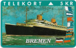Denmark - KTAS - Ships (Green) - Bremen - TDKP129 - 02.1995, 1.500ex, 5kr, Used - Danimarca
