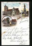Lithographie Braunschweig, Dom, Löwensäule Am Burgplatz  - Braunschweig