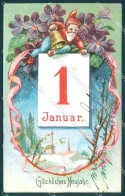 Greetings New Year Gnome Flower Violet Serie 7166 Cartolina Postcard TW1673 - Altri & Non Classificati