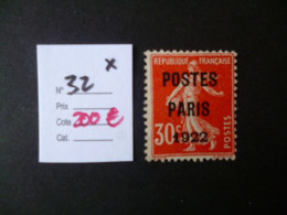 Timbre France Neuf Lavé Préoblitéré N ° 32 - 1893-1947