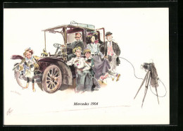 Künstler-AK Stuttgart, Herren Und Damen Am Auto Von Mercedes Vor Fotoapparat 1904  - Passenger Cars