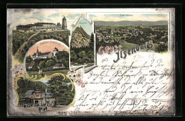 Lithographie Ilsenburg, Gasthaus Prinzess Ilse, Brocken-Ansicht, Schloss Ilsenburg  - Ilsenburg