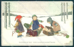 Artist Signed Ebner New Year Pig Children MM Vienne 1197 Postcard TW1538 - Otros & Sin Clasificación