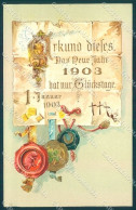 New Year 1903 Pig Four Leaf Clover Horseshoe Relief Cartolina Postcard TW1597 - Otros & Sin Clasificación