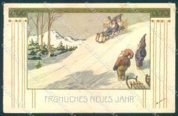 New Year Gnome Sleigh Serie 328 Cartolina Postcard TW1506 - Otros & Sin Clasificación