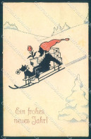 New Year Gnome Sleigh Flower Silhouette HWB 1986 Cartolina Postcard TW1485 - Otros & Sin Clasificación