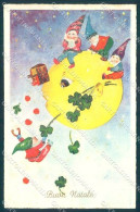 Christmas Paper Moon Gnome Four Leaf Clover Horseshoe Serie 7048 Postcard TW1470 - Altri & Non Classificati