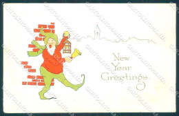 New Year Gnome Bell Relief Serie 6829 Cartolina Postcard TW1501 - Altri & Non Classificati