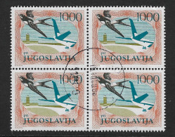 YUGOSLAVIA - AÉREO. Yvert Nº 60a En Bloque De 4 Usado Y Un Sello Defectuoso - Aéreo