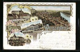 Lithographie Weissenfels, Ortsansicht, Schloss Und Bahnhof  - Weissenfels
