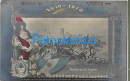 227263 ARGENTINA CENTENARY CENTENARIO PATROTIC FLAG HERALDRY BATALLA DE SAN LORENZO PUBLICITY AZARETTO HNOS POSTCARD - Argentine