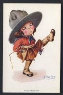 J. Ibañez Artist - LITTLE COWGIRL, Gun Side Arm & Holster, Whip, Hat, Scarf - Dibujos De Niños