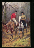 Künstler-AK M. Munk Nr. 340: Herr Und Dame Zu Pferde Im Herbstwald  - Other & Unclassified