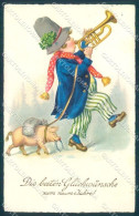 Artist Signed Pig Man Playing Trumpet Horseshoe EAS 1355 Postcard TW1408 - Autres & Non Classés
