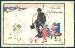 Artist Signed MHS New Year Pig Angel Chimney Sweep Child BKWI 3140-4 Pc TW1403 - Other & Unclassified