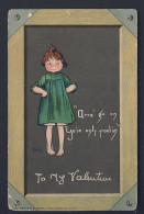 E. Curtis Artist - Chalkboard C.1902 TUCK - Girl Green Dress - BLANK BACK - Other & Unclassified