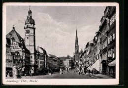 AK Altenburg I. Thür., Markt Mit Geschäften Und Litfasssäule  - Altenburg