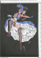 SUPERBE DESSIN Original PEINTURE Signée FRENCH CANCAN  Cabaret Théâtre Girl Danse Sexy Nu Froufrou - Dessins