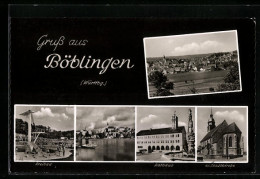 AK Böblingen /Württbg., Ortsansicht, Freibad, Rathaus, Ev. Stadtkirche  - Boeblingen
