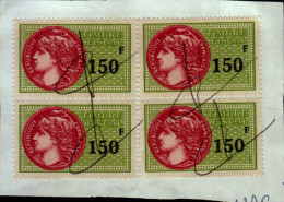 4 TIMBRES FISCAUX A 150 F   COLLES SUR UNE FEUILLE - Stamps