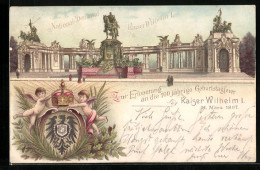 Lithographie Berlin, National-Denkmal Kaiser-Wilhelm I., 100jährige Geburtstagsfeier Des Kaisers 22. März 1897  - Mitte