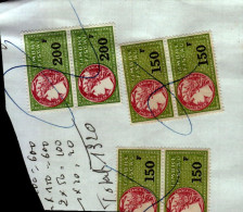 2 TIMBRES FISCAUX A 200 F  ET 4 TIMBRES A 150 F   COLLES SUR UNE FEUILLE - Marken