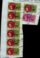 6 TIMBRES FISCAUX A 200 F  , 1 TIMBRE A 100 F , 1 TIMBRE A 20 F   COLLES SUR UNE FEUILLE - Stamps