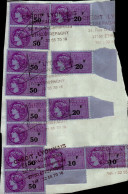 2 TIMBRES FISCAUX A 10 F  , 3 TIMBRES A 20 F , 8 TIMBRES A 50 F   COLLES SUR UNE FEUILLE - Stamps