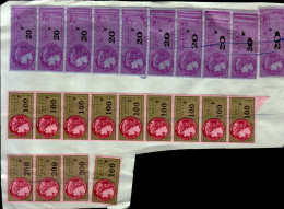 2 TIMBRES FISCAUX A 200 F ,9 A 100 F ,1 A 20 F      COLLES SUR UNE FEUILLE - Stamps