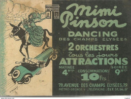 PY / RARE Carte De Visite Publicitaire CDV MIMI PINSON Dancing CLUB Champs Elysées PARIS Ane Automobile - Visitekaartjes